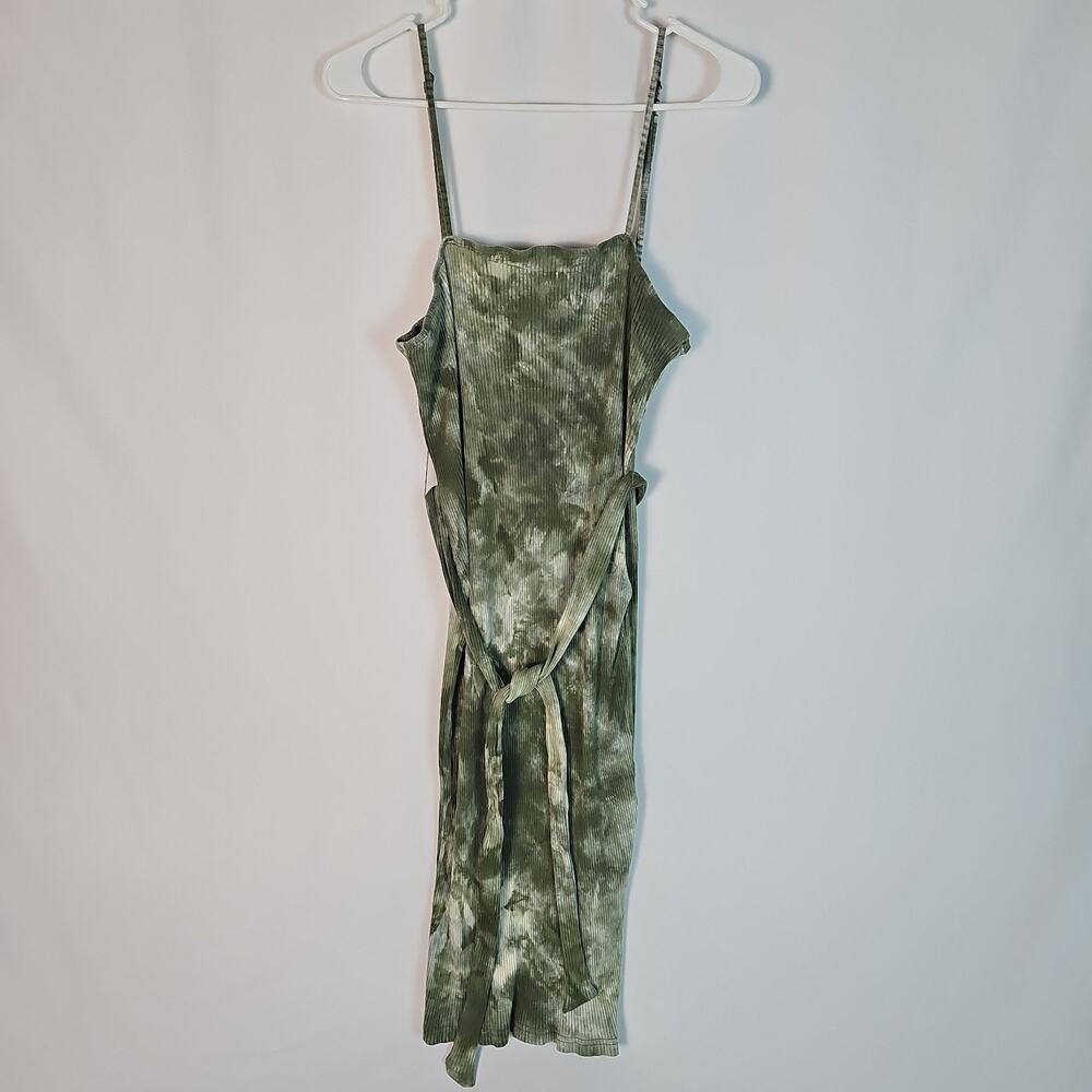 Shein Spaghetti Strap Bodycon Midi Dress With Side Slit, Green Tie Dye, Size L
